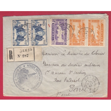 DAKAR SENEGAL RECOMMANDE 1937 LE GENERAL COMMANDANT SUPERIEUR DE AOF LETTRE COVER