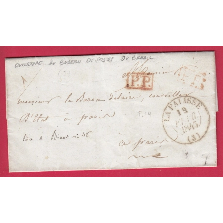 CAD TYPE 13 LA PALISSE ALLIER BEAU TEXTE SUR OUVERTURE DU BUREAU DE POSTE DU BREUIL 1845 POUR PARIS  LETTRE COVER