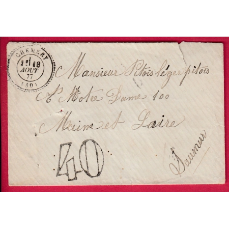 TAXE TAMPON 40 CAD TYPE 24 CHEMERY LOIR ET CHER POUR SAUMUR MAINE ET LOIRE  LETTRE COVER