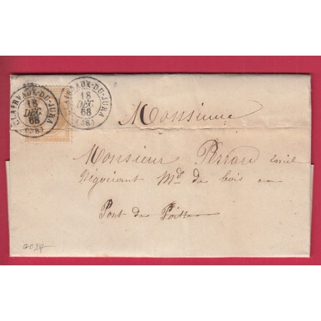 N°21 CAD TYPE 15 CLAIRVAUX DU JURA POUR PONT DE POITTE TYPE 22 AU DOS TARIF LOCAL LETTRE COVER