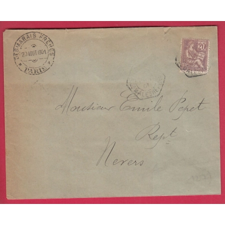 N°113 LEVEE EXCEPTIONNELLE PARIS BD MALHERBES 1901 POUR NEVERS NIEVRE LETTRE COVER