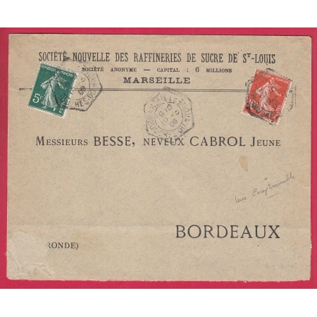 N°137 138 LEVEE EXCEPTIONNELLE MARSEILLE BOUCHES DU RHONE 1909 POUR BORDEAUX GIRONDE LETTRE COVER