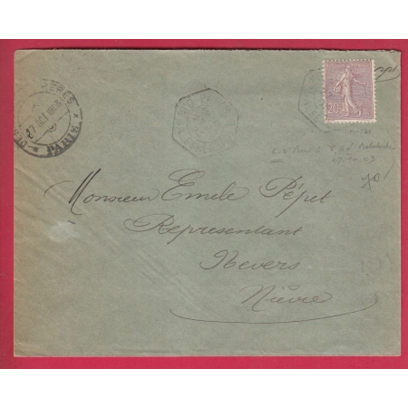 N°128 LEVEE EXCEPTIONNELLE PARIS BD MALESHERBES 1903 POUR NEVERS NIEVRE LETTRE COVER