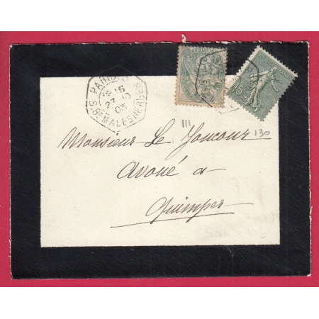 N°111 130 LEVEE EXCEPTIONNELLE PARIS BD MALESHERBES 1903 POUR QUIMPER FINISTERE LETTRE COVER