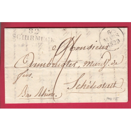 MARQUE 82 SCHIRMECK VOSGES POUR SELESTAT 1829 INDICE 15 LETTRE COVER