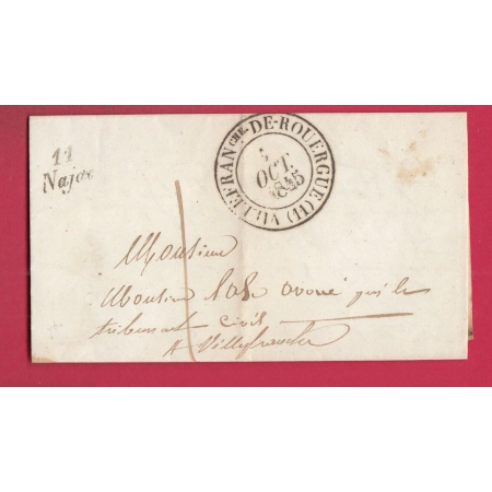 CURSIVE 11 NAJAC AVEYRON 1845 CAD TYPE 13 VILLEFRANCHE DE ROUERGUE TAXE LOCALE 1 LETTRE COVER