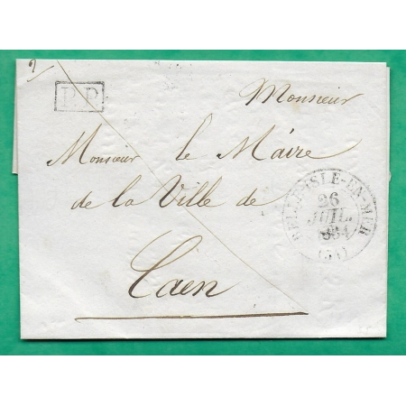 CAD TYPE 13A BELLE ISLE EN MER LE PALAIS MORBIHAN PP NOIR POUR CAEN CALVADOS 1834 LETTRE COVER FRANCE