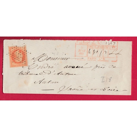 N°31 ETOILE MUETTE PARIS AVIS DE CHARGEMENT EN ROUGE AU RECTO SANS CAD POUR AUTUN SAONE ET LOIRE LETTRE COVER