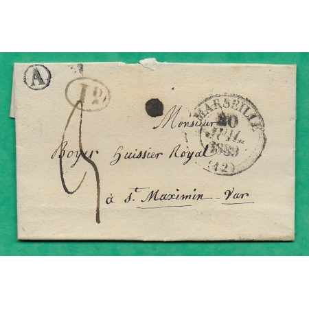 CAD TYPE 13 MARSEILLE BOUCHES DU RHONE DECIME + BOITE RURALE A ALLAUCH POUR ST MAXIMIN VAR 1839 LETTRE COVER FRANCE