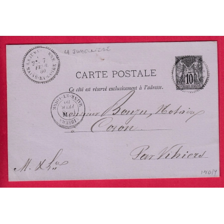 ENTIER SAGE 10C CAD TYPE 25 LA JUMELIERE MAINE ET LOIRE POUR VIHIERS 1880 INDICE 14 LETTRE COVER