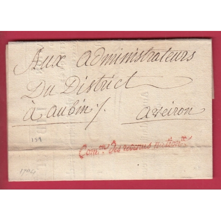 FRANCHISE COMon DES REVENUS NATIONAUX POUR AUBIN AVEYRON 1794 LETTRE COVER