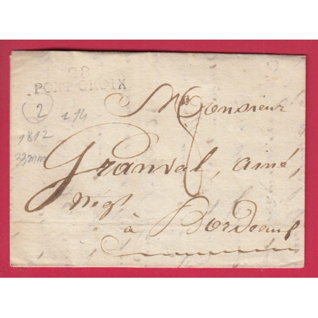 MARQUE 28 PONT CROIX FINISTERE 1812 INDICE 14 POUR BORDEAUX LETTRE COVER