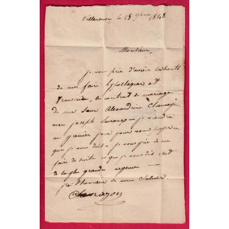 CAD TYPE 15 VALENCE D'ALBIGEOIS TARN BOITE RURALE F VILLENEUVE POUR ALBI 1848 LETTRE COVER