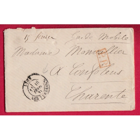 GUERRE 1870 GARDE MOBILE LYON RHONE POUR CONFOLENS CHARENTE 10 FEVRIER 1871 LETTRE COVER