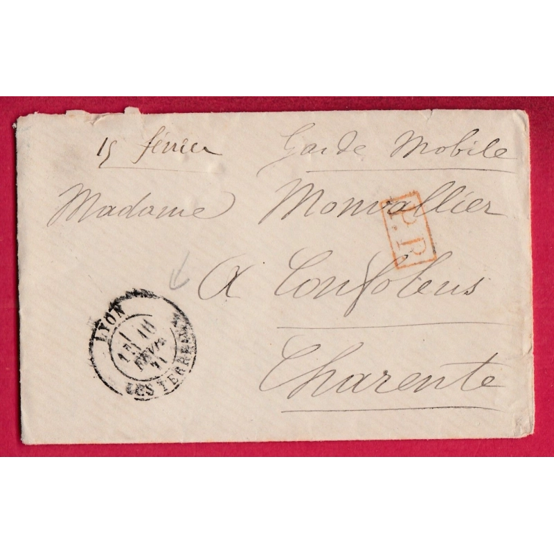 GUERRE 1870 GARDE MOBILE LYON RHONE POUR CONFOLENS CHARENTE 10 FEVRIER 1871 LETTRE COVER