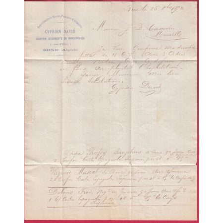 N°60 PHILIPPEVILLE BATEAU A VAPEUR TEXTE DE BONE ALGERIE GC 2240 MARSEILLE ETIQUETTE PUB AU DOS LETTRE COVER