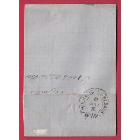 N°66 PAIRE PARIS BT MAZAS JUILLET 1876 POUR MULHOUSE HAUT RHIN ALSACE LORRAINE ALLEMAGNE FER A CHEVAL LETTRE COVER