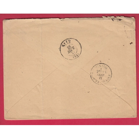 N°79 QUIMPER FINISTERE 1877 AFRANCHISSEMENT INSUFFISANT TAXE 55 MANUSCRIT ST MALO BUREAU PASSE RENNES ILLE ET VILAINE