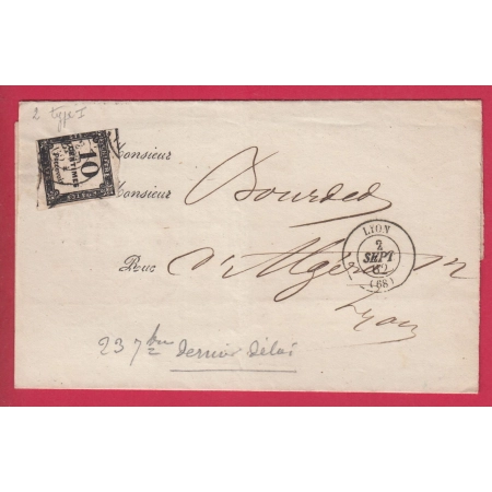 TAXE N°2 PREOBLITERE DE LYON 1862 POUR LYON LETTRE COVER