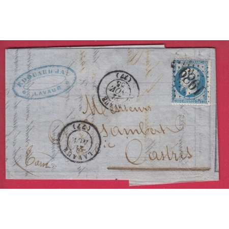 N°22 PRECUSEUR APRES LE DEPART 21 ET 22 NOV 1865 GC 1989 LAVAUR TARN POUR CASTRES LETTRE COVER