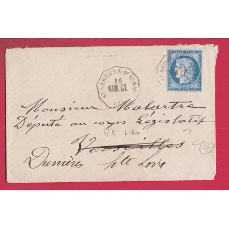 N°60 CONVOYEUR STATION ST GEORGES D'AURAC HAUTE LOIRE POUR VERSAILLES CHAMBRE DEPUTES INDICE 14 LETTRE COVER