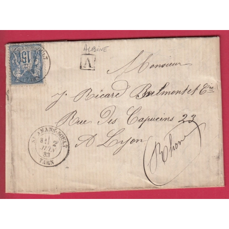 N°90 ST AMANS SOULT TARN BOITE URBAINE A ALBINE POUR LYON LETTRE COVER