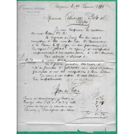 N°91 SAGE CAD TYPE 18 BAYONNE BASSES PYRENEES POUR GIJON ESPAGNE SPAIN 1879 LETTRE COVER FRANCE