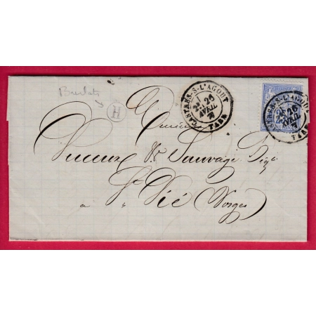 N°78 CASTRES SUR L'AGOUT TARN BOITE RURALE H BURLATS POUR ST DIE VOSGES LETTRE COVER ETIQUETTE PUB AU DOS