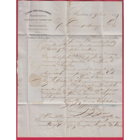 N°78 CASTRES SUR L'AGOUT TARN BOITE RURALE H BURLATS POUR ST DIE VOSGES LETTRE COVER ETIQUETTE PUB AU DOS