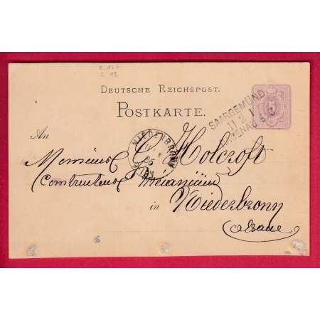 ALSACE LORRAINE ENTIER 5PF AMBULANT SARREGUEMINES HAGUENAU POUR NIEDERBRONN BAS RHIN MOSELLE LETTRE COVER