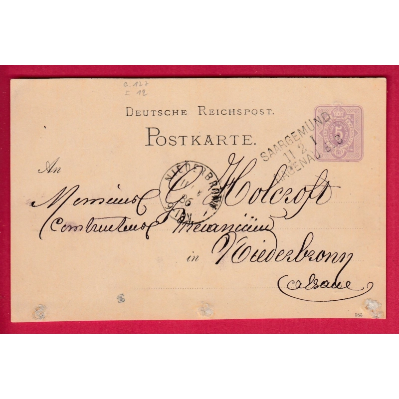 ALSACE LORRAINE ENTIER 5PF AMBULANT SARREGUEMINES HAGUENAU POUR NIEDERBRONN BAS RHIN MOSELLE LETTRE COVER