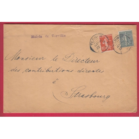 ALSACE LORRAINE N°135 130 TERVILLE TERWEM MOSELLE 1919 CACHET ALLEMAND POUR STRASBOURG ALLEMAGNE LETTRE COVER