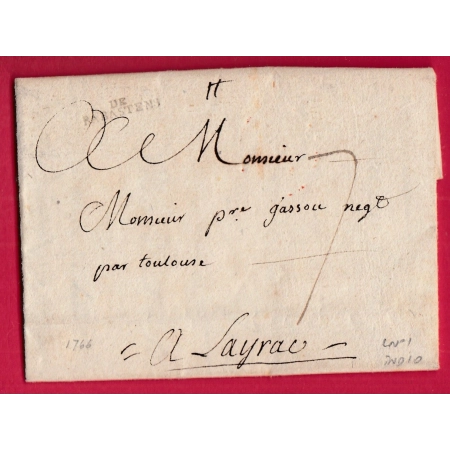MARQUE DE RABASTEN LENAIN N°1 1766 TARN POUR LAYRAC SUR TARN HAUTE GARONNE LETTRE COVER
