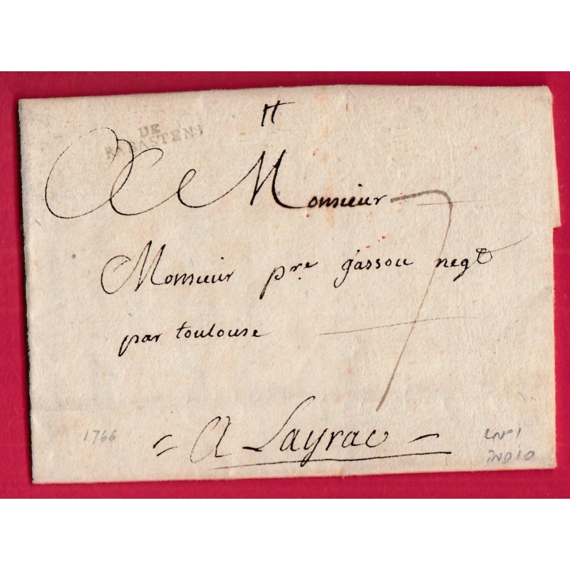 MARQUE DE RABASTEN LENAIN N°1 1766 TARN POUR LAYRAC SUR TARN HAUTE GARONNE LETTRE COVER