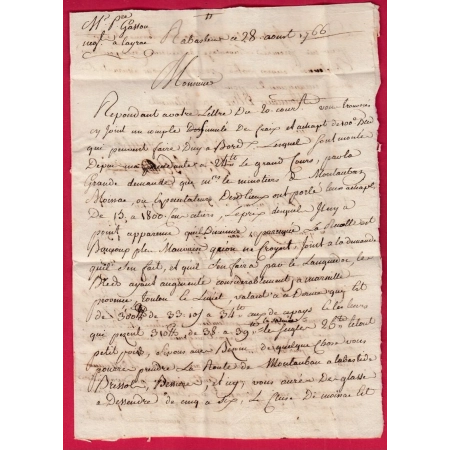 MARQUE DE RABASTEN LENAIN N°1 1766 TARN POUR LAYRAC SUR TARN HAUTE GARONNE LETTRE COVER