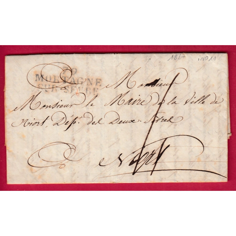 MARQUE 79 MORTAGNE SUR SEVRE VENDEE POUR NIORT DEUX SEVRES 1827 INDICE 11 LETTRE COVER