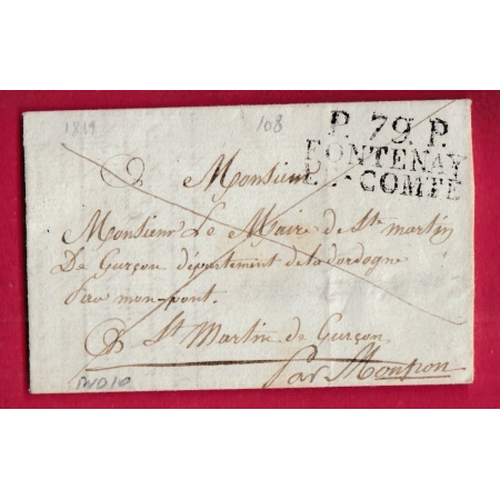 MARQUE P79P FONTENAY LE COMTE VENDEE 1819 POUR ST MARTIN DE GURCON GURSON DORDOGNE LETTRE COVER