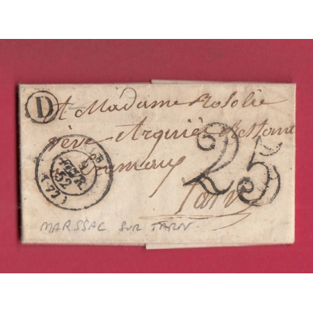 CAD TYPE 15 ALBI TARN BOITE RURALE D MARSSAC SUR TARN 1852 POUR CARMAUX LETTRE COVER