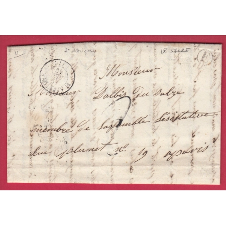 CAD TYPE 15 ST AFFRIQUE AVEYRON BOITE RURALE E SALZE POUR PARIS 1849 LETTRE COVER