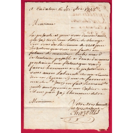 MARQUE DE GAILLAC TARN LENAIN N°1 1758 INDICE 13 POUR BEZIERS HERAULT TEXTE DE CADALEN LETTRE COVER