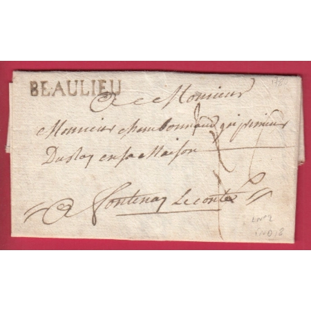 MARQUE BEAULIEU VENDEE LENAIN N°2 INDICE 18 TAXE MODIFIEE 1780 FONTENAY LE COMTE LETTRE COVER