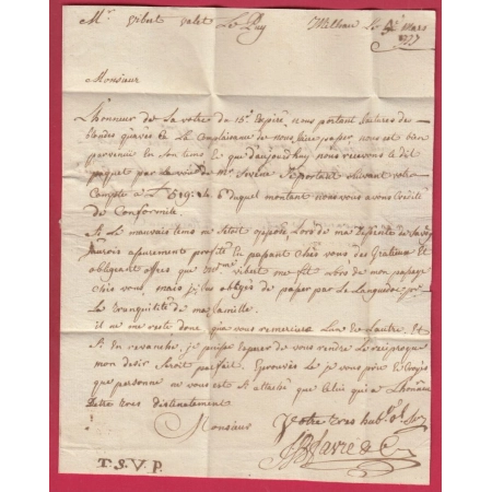 MARQUE MILLAU AVEYRON 1777 MENTION LETTRE RENVOYEE POUR ETRE TROP TAXEE TAXE 16 ANNULE LE PUY EN VELAY HAUTE LOIRE