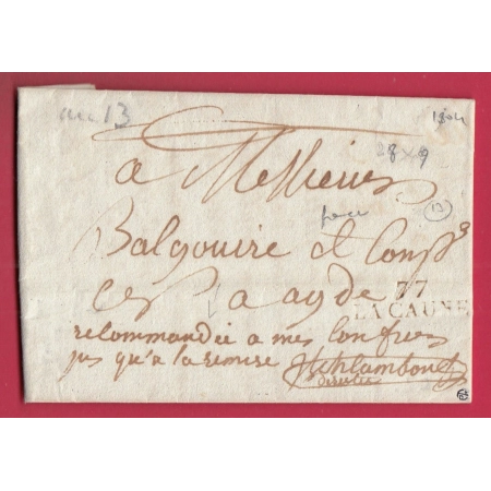 MARQUE 77 LACAUNE TARN 1804 FRANCHISE LE DIRECTEUR DE LA POSTE AUX LETTRES POUR AGDE HERAULT LETTRE COVER