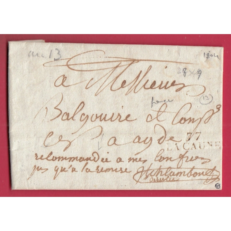 MARQUE 77 LACAUNE TARN 1804 FRANCHISE LE DIRECTEUR DE LA POSTE AUX LETTRES POUR AGDE HERAULT LETTRE COVER