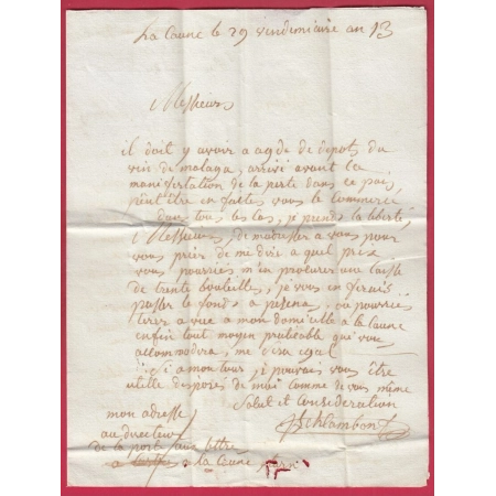 MARQUE 77 LACAUNE TARN 1804 FRANCHISE LE DIRECTEUR DE LA POSTE AUX LETTRES POUR AGDE HERAULT LETTRE COVER