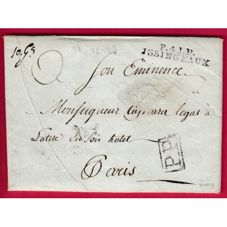 MARQUE P41P YSSENGEAUX HAUTE LOIRE 1804 PP ENCADRE POUR PARIS INDICE 14 LETTRE COVER