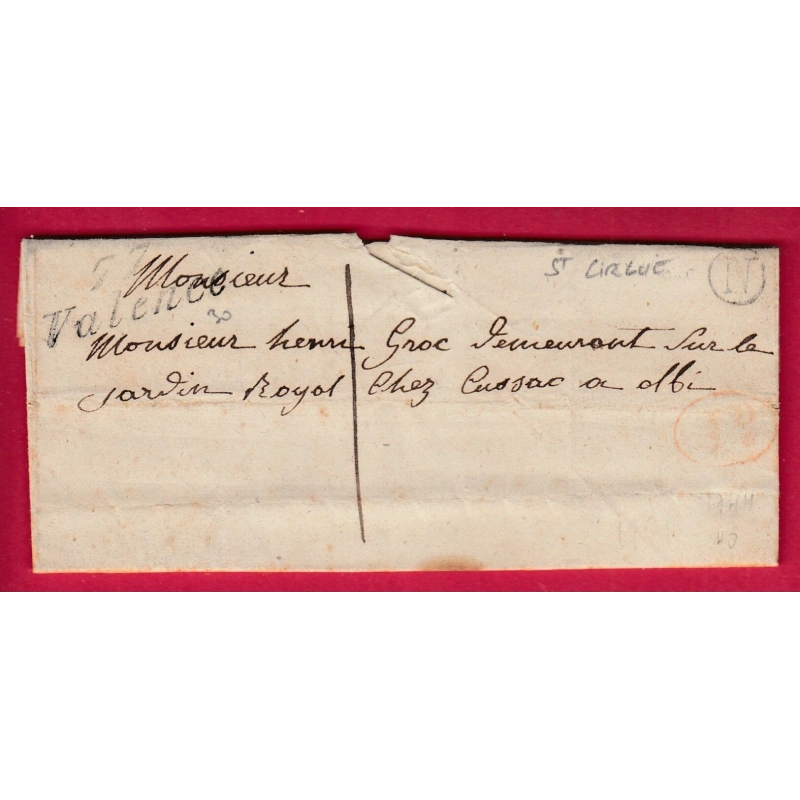 CURSIVE 77 VALENCE TARN BOITE RURALE N ST CIRGUE DECIME RURALE TAXE LOCALE 1 POUR ALBI 1840 LETTRE COVER