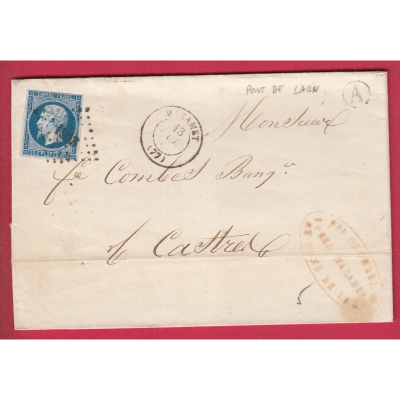 N°14 PC 1943 MAZAMET TARN BOITE RURALE A PONT DE LARN POUR CASTRES LETTRE COVER
