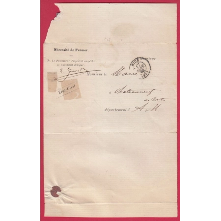 CAD TYPE 22 CONTES ALPES MARITIMES BOITE RURALE A CHATEAUNEUF VILLEVIEILLE FRANCHISE 1868 POUR NICE LETTRE COVER