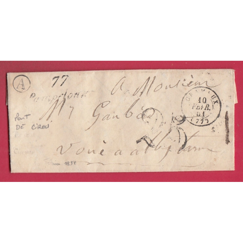 CURSIVE 77 PAMPELONNE TARN BOITE RURALE A PONT DE CIROU POUR ALBI T15 CRAMAUX 1851 LETTRE COVER